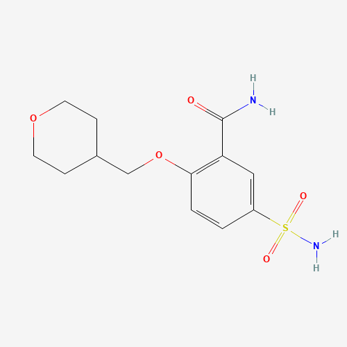 2-(oxan-4-ylmethoxy)-5-sulfamoylbenzamide (CAS: 1228874-09-6) - Chemical Structure and Molecular Formula 