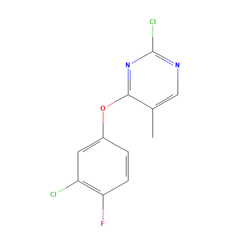 2-chloro-4-(3-chloro-4-fluorophenoxy)-5-methylpyrimidine (CAS: 1341200-66-5) - Chemical Structure and Molecular Formula 