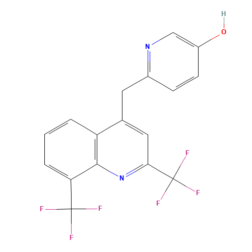 6-[[2,8-bis(trifluoromethyl)quinolin-4-yl]methyl]pyridin-3-ol (CAS: 955315-33-0) - Chemical Structure and Molecular Formula 