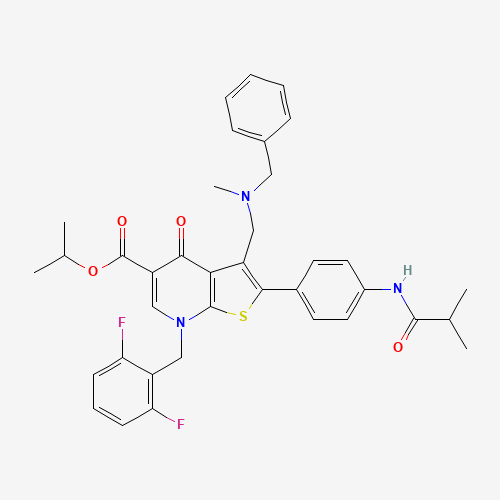 propan-2-yl 3-[[benzyl(methyl)amino]methyl]-7-[(2,6-difluorophenyl)methyl]-2-[4-(2-methylpropanoylamino)phenyl]-4-oxothieno[2,3-b]pyridine-5-carboxylate (CAS: 192887-28-8) - Related Chemical Product