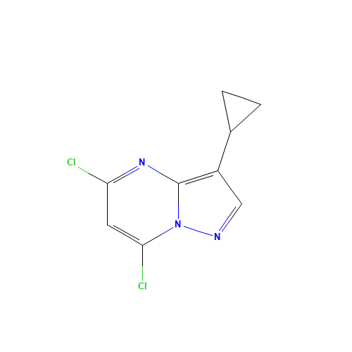 5,7-dichloro-3-cyclopropylpyrazolo[1,5-a]pyrimidine (CAS: 673475-51-9) - Chemical Structure and Molecular Formula 