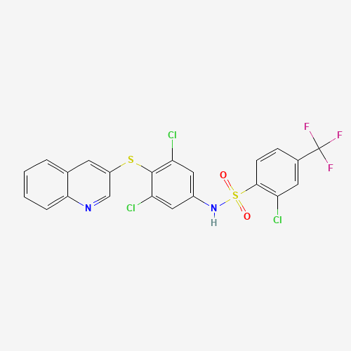 2-chloro-N-(3,5-dichloro-4-quinolin-3-ylsulfanylphenyl)-4-(trifluoromethyl)benzenesulfonamide (CAS: 315223-08-6) - Related Chemical Product