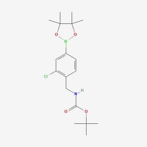 tert-butyl N-[[2-chloro-4-(4,4,5,5-tetramethyl-1,3,2-dioxaborolan-2-yl)phenyl]methyl]carbamate (CAS: 1002309-89-8) - Chemical Structure and Molecular Formula 