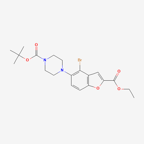 tert-butyl 4-(4-bromo-2-ethoxycarbonyl-1-benzofuran-5-yl)piperazine-1-carboxylate (CAS: 1192170-25-4) - Chemical Structure and Molecular Formula 