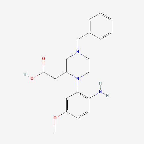 2-[1-(2-amino-5-methoxyphenyl)-4-benzylpiperazin-2-yl]acetic acid (CAS: 1252646-16-4) - Chemical Structure and Molecular Formula 