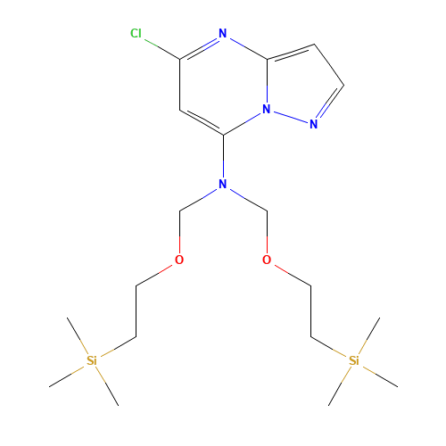 5-chloro-N,N-bis(2-trimethylsilylethoxymethyl)pyrazolo[1,5-a]pyrimidin-7-amine (CAS: 1251729-79-9) - Chemical Structure and Molecular Formula 