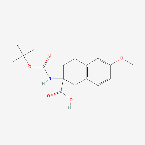 6-methoxy-2-[(2-methylpropan-2-yl)oxycarbonylamino]-3,4-dihydro-1H-naphthalene-2-carboxylic acid (CAS: 885274-19-1) - Chemical Structure and Molecular Formula 