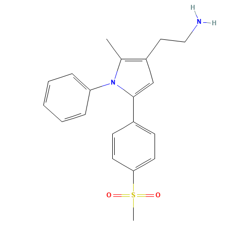 2-[2-methyl-5-(4-methylsulfonylphenyl)-1-phenylpyrrol-3-yl]ethanamine (CAS: 1005452-00-5) - Chemical Structure and Molecular Formula 
