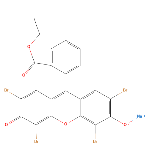 sodium;2,4,5,7-tetrabromo-9-(2-ethoxycarbonylphenyl)-6-oxoxanthen-3-olate (CAS: 21514-87-4) - Chemical Structure and Molecular Formula 