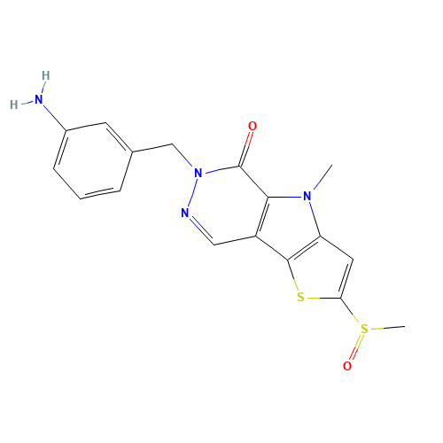 6-[(3-aminophenyl)methyl]-4-methyl-2-methylsulfinylthieno[3,4]pyrrolo[1,3-d]pyridazin-5-one (CAS: 1221186-53-3) - Chemical Structure and Molecular Formula 