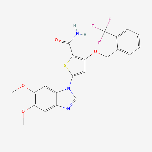 5-(5,6-dimethoxybenzimidazol-1-yl)-3-[[2-(trifluoromethyl)phenyl]methoxy]thiophene-2-carboxamide (CAS: 660868-91-7) - Related Chemical Product
