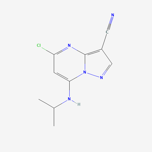 5-chloro-7-(propan-2-ylamino)pyrazolo[1,5-a]pyrimidine-3-carbonitrile (CAS: 1048675-56-4) - Chemical Structure and Molecular Formula 
