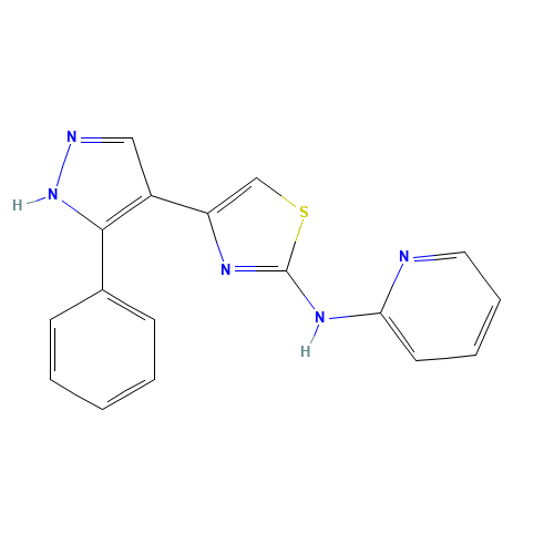 4-(5-phenyl-1H-pyrazol-4-yl)-N-pyridin-2-yl-1,3-thiazol-2-amine (CAS: 1235312-95-4) - Chemical Structure and Molecular Formula 