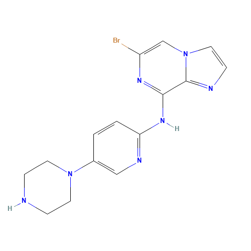 6-bromo-N-(5-piperazin-1-ylpyridin-2-yl)imidazo[1,2-a]pyrazin-8-amine (CAS: 1433821-90-9) - Chemical Structure and Molecular Formula 