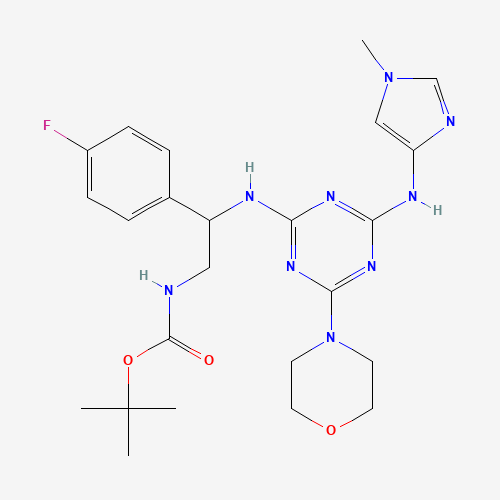 tert-butyl N-[2-(4-fluorophenyl)-2-[[4-[(1-methylimidazol-4-yl)amino]-6-morpholin-4-yl-1,3,5-triazin-2-yl]amino]ethyl]carbamate (CAS: 1200605-32-8) - Chemical Structure and Molecular Formula 