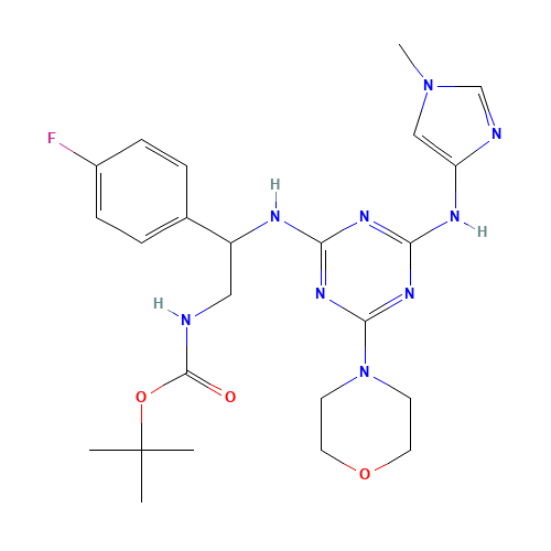 tert-butyl N-[2-(4-fluorophenyl)-2-[[4-[(1-methylimidazol-4-yl)amino]-6-morpholin-4-yl-1,3,5-triazin-2-yl]amino]ethyl]carbamate (CAS: 1200605-32-8) - Related Chemical Product