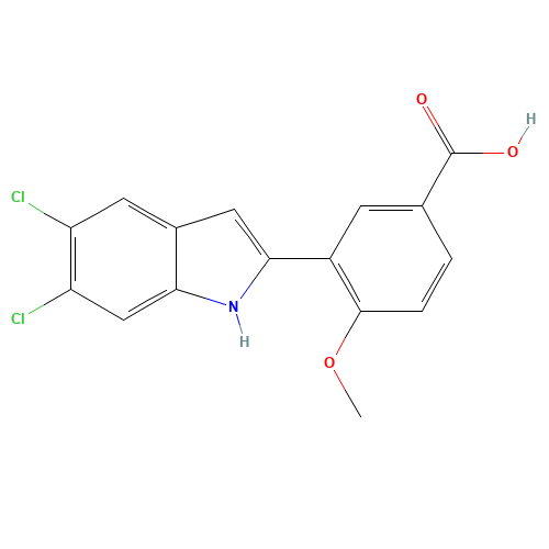 3-(5,6-dichloro-1H-indol-2-yl)-4-methoxybenzoic acid (CAS: 835595-00-1) - Chemical Structure and Molecular Formula 