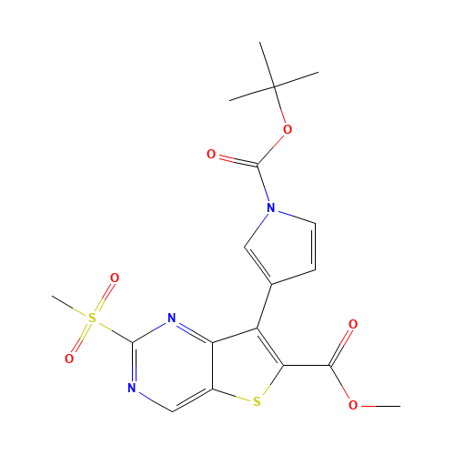 methyl 7-[1-[(2-methylpropan-2-yl)oxycarbonyl]pyrrol-3-yl]-2-methylsulfonylthieno[3,2-d]pyrimidine-6-carboxylate (CAS: 1462950-39-5) - Chemical Structure and Molecular Formula 