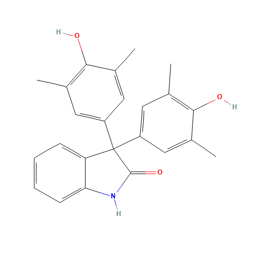 3,3-bis(4-hydroxy-3,5-dimethylphenyl)-1H-indol-2-one (CAS: 20206-19-3) - Chemical Structure and Molecular Formula 