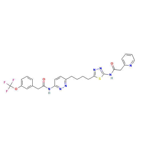 N-[6-[4-[5-[(2-pyridin-2-ylacetyl)amino]-1,3,4-thiadiazol-2-yl]butyl]pyridazin-3-yl]-2-[3-(trifluoromethoxy)phenyl]acetamide (CAS: 1439399-58-2) - Related Chemical Product