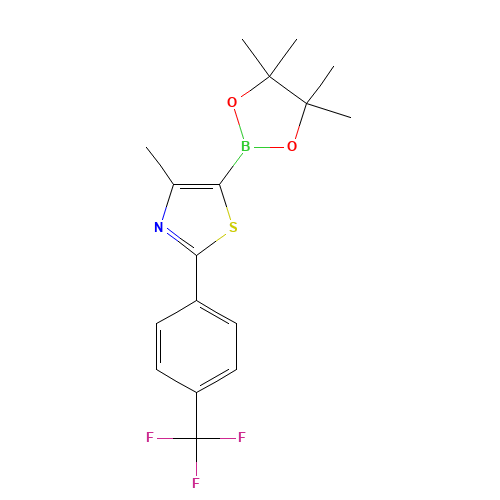 4-methyl-5-(4,4,5,5-tetramethyl-1,3,2-dioxaborolan-2-yl)-2-[4-(trifluoromethyl)phenyl]-1,3-thiazole (CAS: 690631-96-0) - Chemical Structure and Molecular Formula 