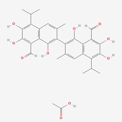acetic acid;7-(8-formyl-1,6,7-trihydroxy-3-methyl-5-propan-2-ylnaphthalen-2-yl)-2,3,8-trihydroxy-6-methyl-4-propan-2-ylnaphthalene-1-carbaldehyde (CAS: 5453-04-3) - Related Chemical Product
