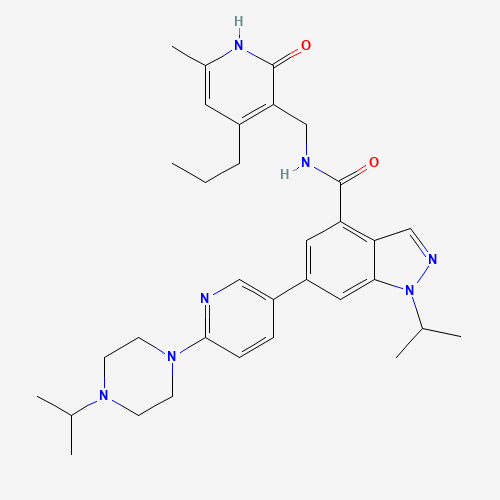 N-[(6-methyl-2-oxo-4-propyl-1H-pyridin-3-yl)methyl]-1-propan-2-yl-6-[6-(4-propan-2-ylpiperazin-1-yl)pyridin-3-yl]indazole-4-carboxamide (CAS: 1431612-23-5) - Chemical Structure and Molecular Formula 