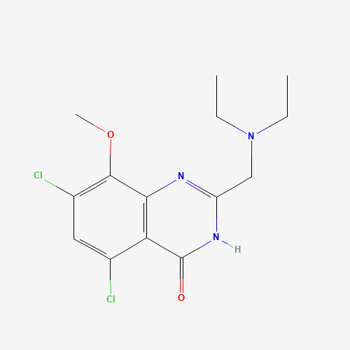 5,7-dichloro-2-(diethylaminomethyl)-8-methoxy-1H-quinazolin-4-one (CAS: 866244-58-8) - Chemical Structure and Molecular Formula 