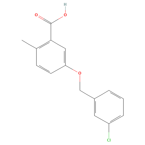 5-[(3-chlorophenyl)methoxy]-2-methylbenzoic acid (CAS: 1034026-16-8) - Chemical Structure and Molecular Formula 