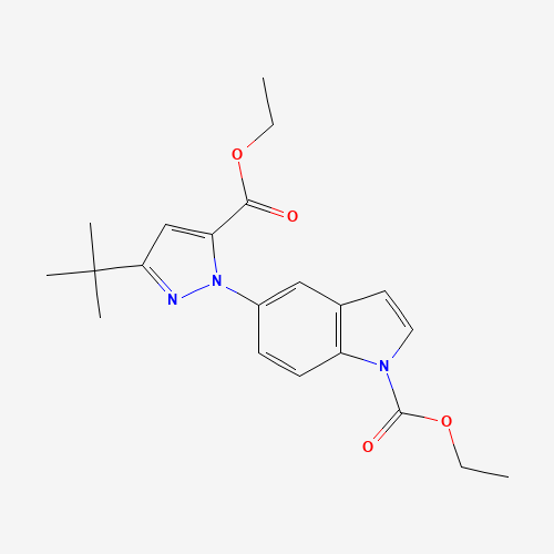 ethyl 5-(3-tert-butyl-5-ethoxycarbonylpyrazol-1-yl)indole-1-carboxylate (CAS: 1174761-80-8) - Chemical Structure and Molecular Formula 
