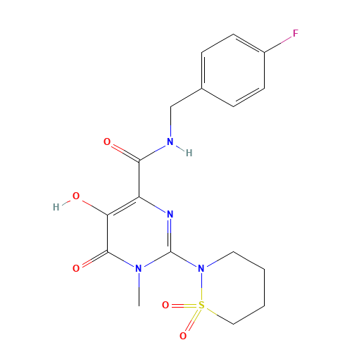 2-(1,1-dioxothiazinan-2-yl)-N-[(4-fluorophenyl)methyl]-5-hydroxy-1-methyl-6-oxopyrimidine-4-carboxamide (CAS: 729607-74-3) - Related Chemical Product