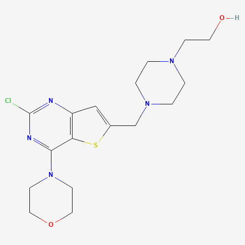 2-[4-[(2-chloro-4-morpholin-4-ylthieno[3,2-d]pyrimidin-6-yl)methyl]piperazin-1-yl]ethanol (CAS: 885675-75-2) - Chemical Structure and Molecular Formula 