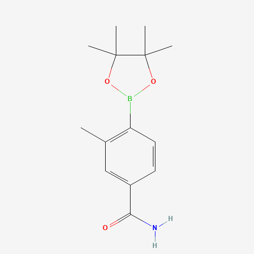 3-methyl-4-(4,4,5,5-tetramethyl-1,3,2-dioxaborolan-2-yl)benzamide (CAS: 631911-09-6) - Chemical Structure and Molecular Formula 