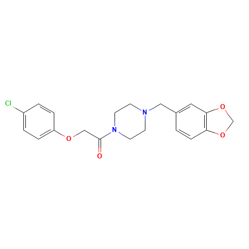 1-[4-(1,3-benzodioxol-5-ylmethyl)piperazin-1-yl]-2-(4-chlorophenoxy)ethanone (CAS: 34161-24-5) - Chemical Structure and Molecular Formula 
