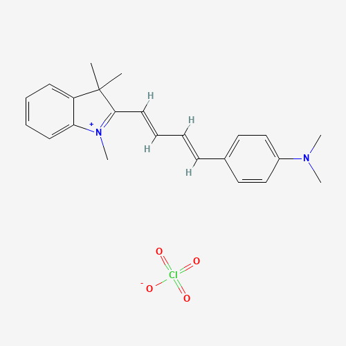 N,N-dimethyl-4-[(1E,3E)-4-(1,3,3-trimethylindol-1-ium-2-yl)buta-1,3-dienyl]aniline;perchlorate (CAS: 76433-27-7) - Chemical Structure and Molecular Formula 