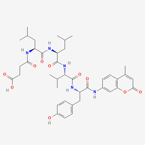 4-[[(2S)-1-[[(2S)-1-[[(2S)-1-[[(2S)-3-(4-hydroxyphenyl)-1-[(4-methyl-2-oxochromen-7-yl)amino]-1-oxopropan-2-yl]amino]-3-methyl-1-oxobutan-2-yl]amino]-4-methyl-1-oxopentan-2-yl]amino]-4-methyl-1-oxopentan-2-yl]amino]-4-oxobutanoic acid (CAS: 94367-21-2) - Chemical Structure and Molecular Formula 
