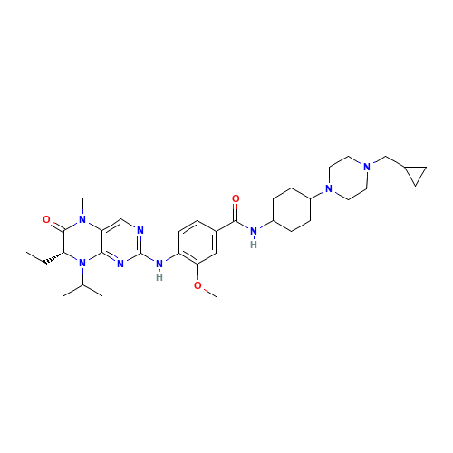 N-[4-[4-(cyclopropylmethyl)piperazin-1-yl]cyclohexyl]-4-[[(7R)-7-ethyl-5-methyl-6-oxo-8-propan-2-yl-7H-pteridin-2-yl]amino]-3-methoxybenzamide (CAS: 755038-65-4) - Related Chemical Product