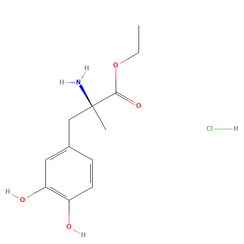 ethyl (2S)-2-amino-3-(3,4-dihydroxyphenyl)-2-methylpropanoate;hydrochloride (CAS: 2508-79-4) - Chemical Structure and Molecular Formula 