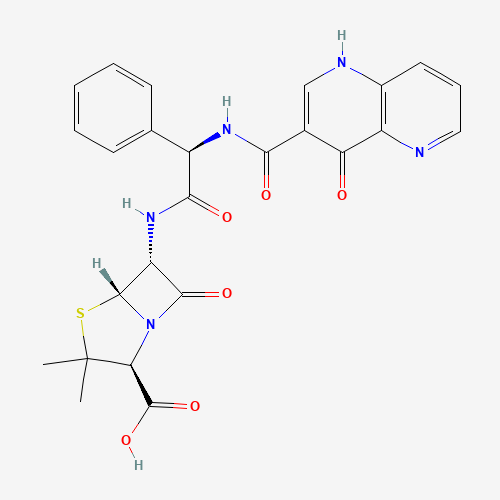 (2S,5R,6R)-3,3-dimethyl-7-oxo-6-[[(2R)-2-[(4-oxo-1H-1,5-naphthyridine-3-carbonyl)amino]-2-phenylacetyl]amino]-4-thia-1-azabicyclo[3.2.0]heptane-2-carboxylic acid (CAS: 63469-19-2) - Related Chemical Product