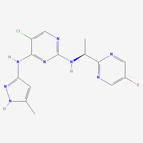 5-chloro-2-N-[(1S)-1-(5-fluoropyrimidin-2-yl)ethyl]-4-N-(5-methyl-1H-pyrazol-3-yl)pyrimidine-2,4-diamine (CAS: 935666-88-9) - Chemical Structure and Molecular Formula 