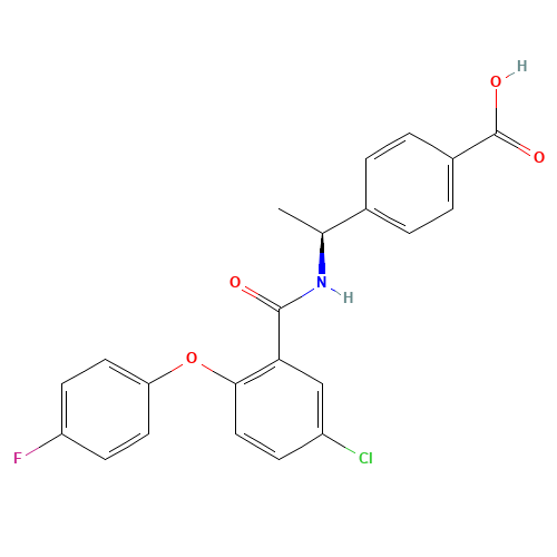 4-[(1S)-1-[[5-chloro-2-(4-fluorophenoxy)benzoyl]amino]ethyl]benzoic acid (CAS: 847728-01-2) - Chemical Structure and Molecular Formula 