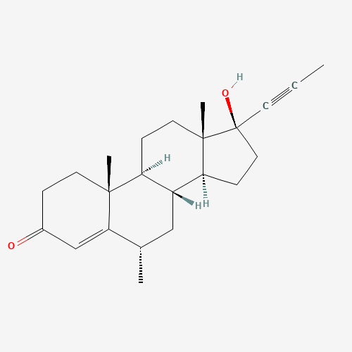 (6S,8R,9S,10R,13S,14S,17S)-17-hydroxy-6,10,13-trimethyl-17-prop-1-ynyl-2,6,7,8,9,11,12,14,15,16-decahydro-1H-cyclopenta[a]phenanthren-3-one (CAS: 79-64-1) - Chemical Structure and Molecular Formula 