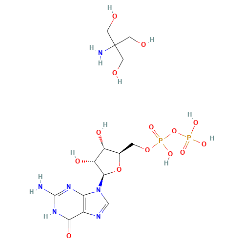 2-amino-2-(hydroxymethyl)propane-1,3-diol;[(2R,3S,4R,5R)-5-(2-amino-6-oxo-3H-purin-9-yl)-3,4-dihydroxyoxolan-2-yl]methyl phosphono hydrogen phosphate (CAS: 103192-39-8) - Chemical Structure and Molecular Formula 