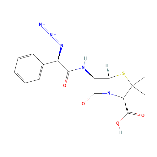 (2S,5R,6R)-6-[[(2R)-2-azido-2-phenylacetyl]amino]-3,3-dimethyl-7-oxo-4-thia-1-azabicyclo[3.2.0]heptane-2-carboxylic acid (CAS: 17243-38-8) - Chemical Structure and Molecular Formula 