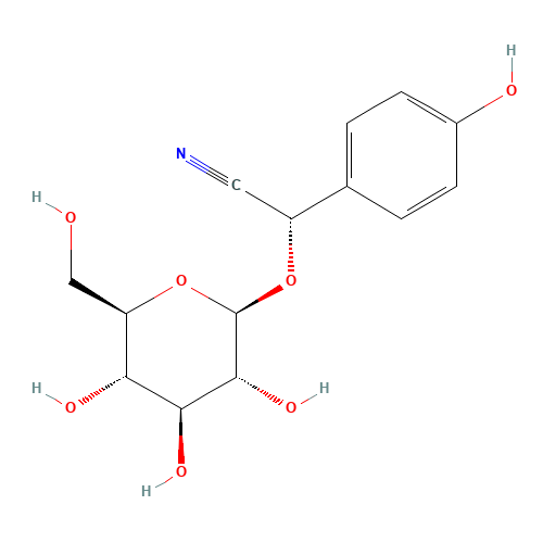 (2S)-2-(4-hydroxyphenyl)-2-[(2R,3R,4S,5S,6R)-3,4,5-trihydroxy-6-(hydroxymethyl)oxan-2-yl]oxyacetonitrile (CAS: 499-20-7) - Chemical Structure and Molecular Formula 