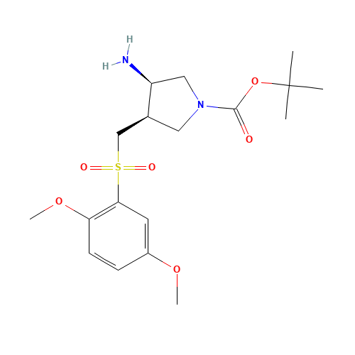 tert-butyl (3R,4R)-3-amino-4-[(2,5-dimethoxyphenyl)sulfonylmethyl]pyrrolidine-1-carboxylate (CAS: 1253789-88-6) - Chemical Structure and Molecular Formula 