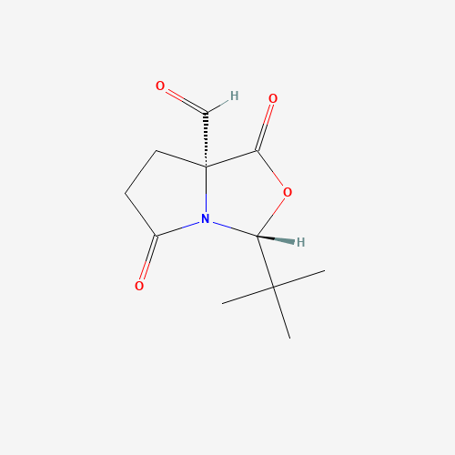 (3R,7aR)-3-tert-butyl-1,5-dioxo-6,7-dihydro-3H-pyrrolo[1,2-c][1,3]oxazole-7a-carbaldehyde (CAS: 1214741-19-1) - Chemical Structure and Molecular Formula 