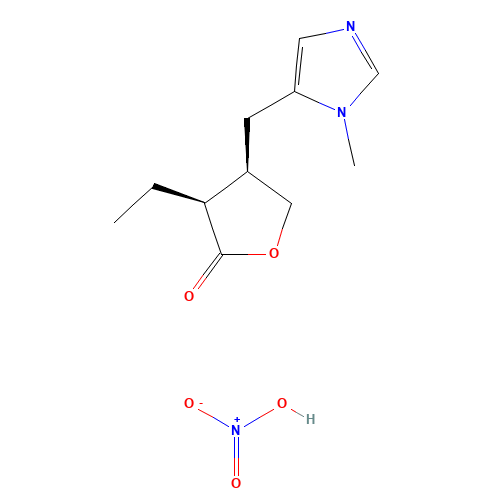 (3S,4R)-3-ethyl-4-[(3-methylimidazol-4-yl)methyl]oxolan-2-one;nitric acid (CAS: 148-72-1) - Chemical Structure and Molecular Formula 