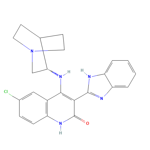 4-[[(3S)-1-azabicyclo[2.2.2]octan-3-yl]amino]-6-chloro-3-(1,3-dihydrobenzimidazol-2-ylidene)quinolin-2-one (CAS: 405168-58-3) - Related Chemical Product