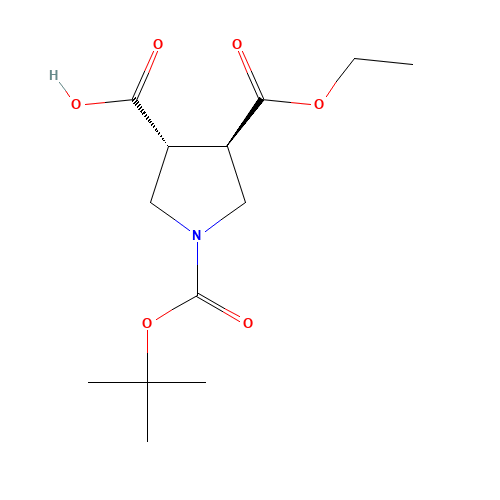 (3R,4R)-4-ethoxycarbonyl-1-[(2-methylpropan-2-yl)oxycarbonyl]pyrrolidine-3-carboxylic acid (CAS: 595556-31-3) - Chemical Structure and Molecular Formula 